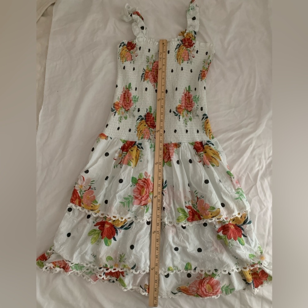 EUC Farm Rio Smocked Floral Dress Size XL Tiered Lace Trim 35" Length - Picture 6 of 9
